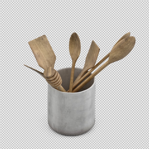 Isométrica utensilios de cocina 3D render