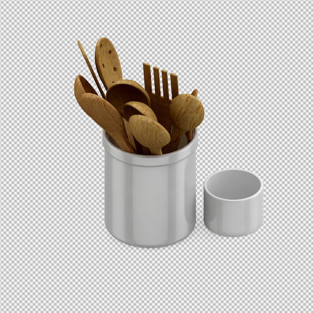 Isométrica utensilios de cocina 3D render