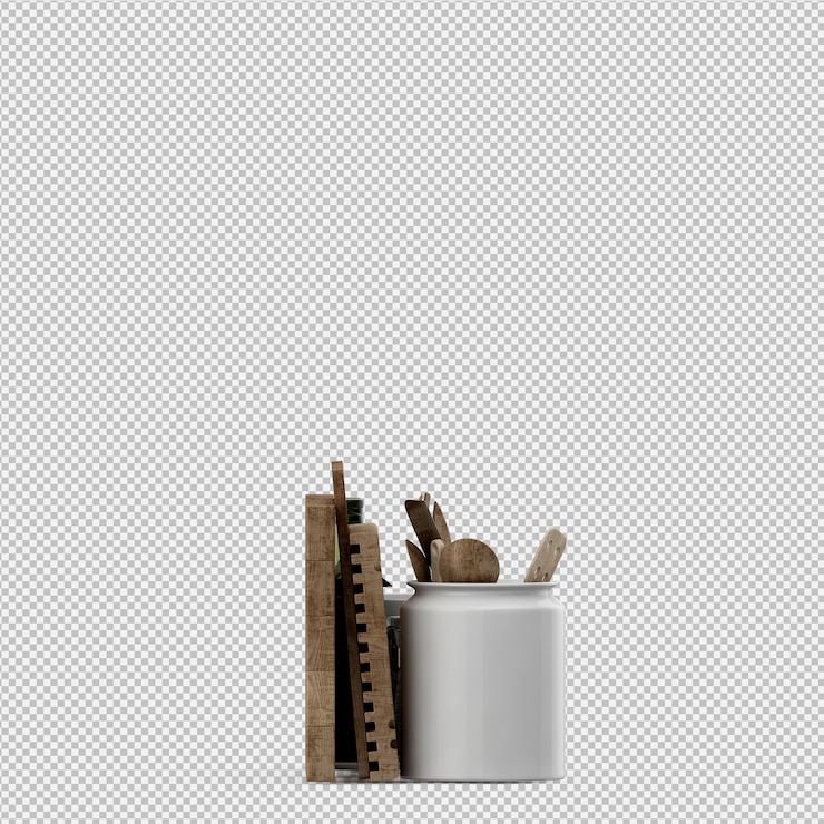 PSD isométrica utensilios de cocina 3d render