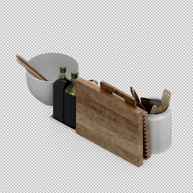 PSD isométrica utensilios de cocina 3d render