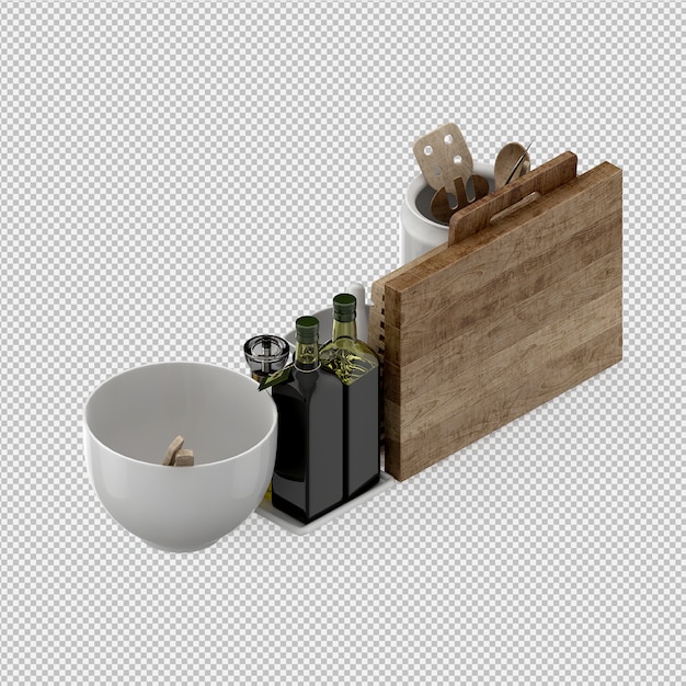 Isométrica utensilios de cocina 3D render