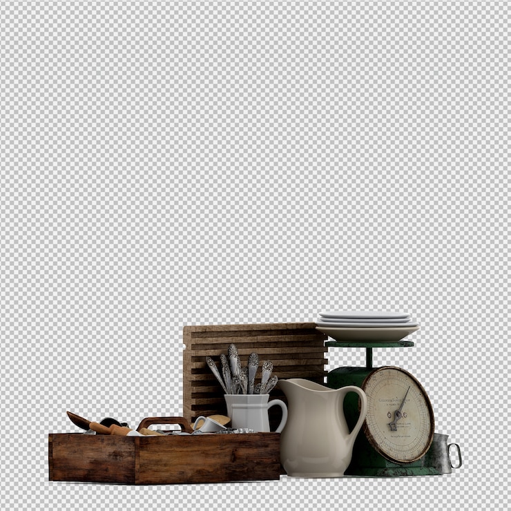 PSD isométrica utensilios de cocina 3d render