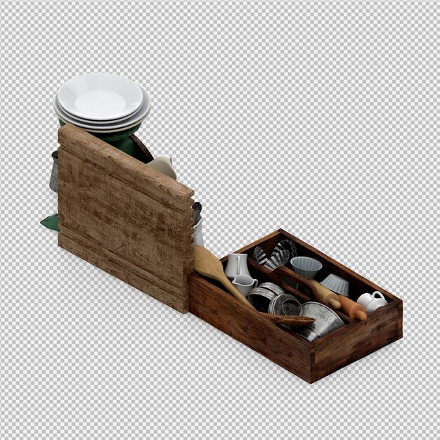Isométrica utensilios de cocina 3D render
