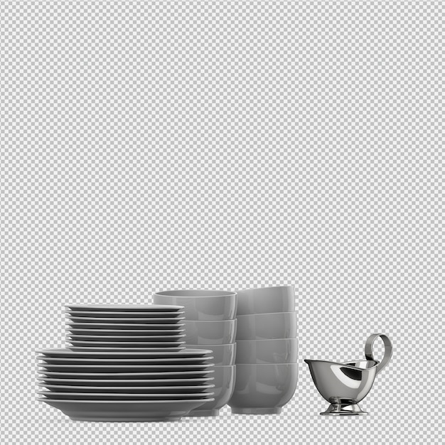 Isométrica utensilios de cocina 3D render