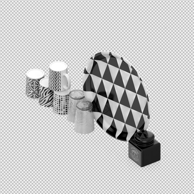 Isométrica utensilios de cocina 3D render