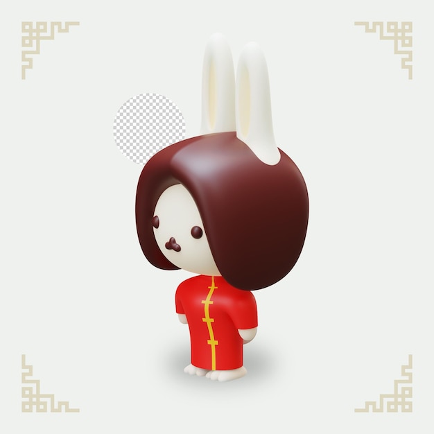 Isometrico 3D Render Chinese Rabbit Character 07