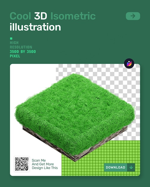 Isometrische 3d-illustration mit grünem gras