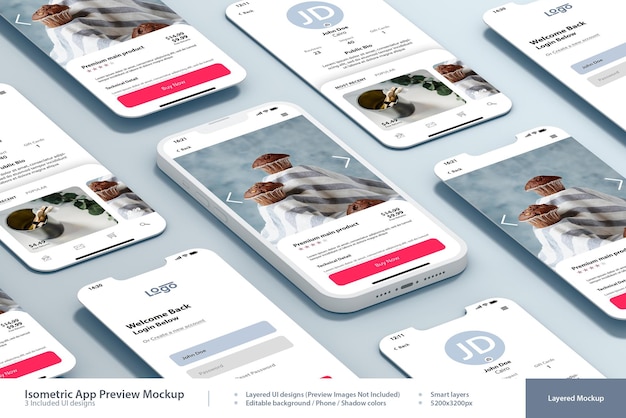 Isometrische App-Vorschau-Mockup
