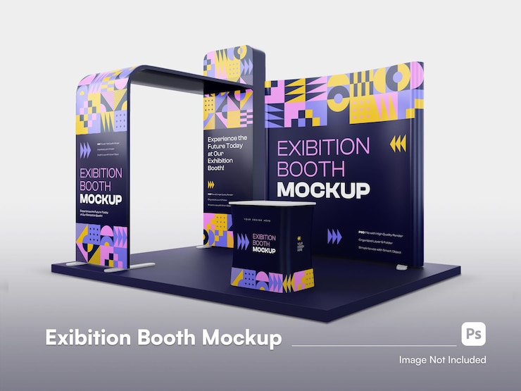 PSD isometrische detaillierte messestand mockup isoliert