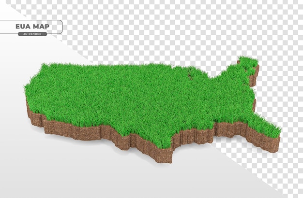 PSD isometrische karte der vereinigten staaten mit gras in realistischem 3d-render