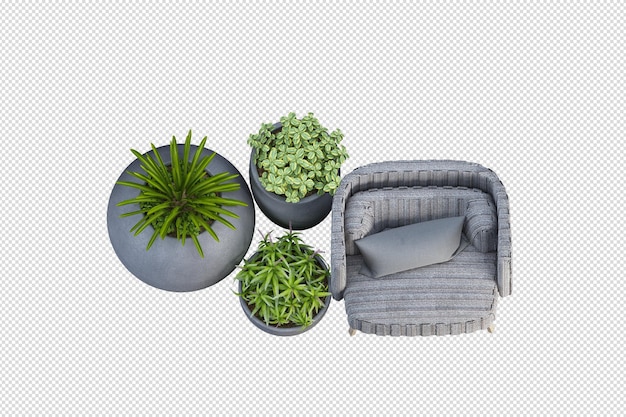 isometrische Pflanzenstuhl Sofa 3D-Rendering