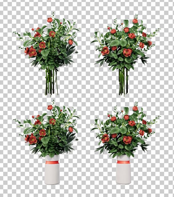 Isometrische rosenblüte im topf 3d-rendering