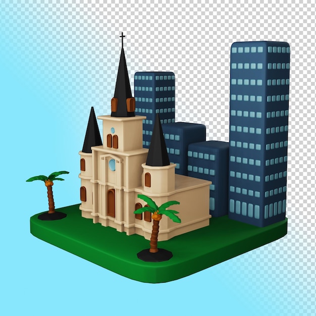 PSD isometrisches 3d-diorama von new orleans