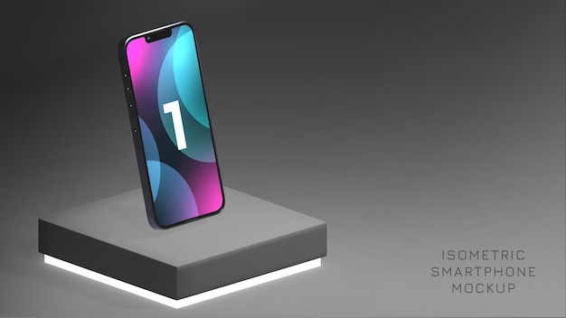 Isometrisches telefondisplay-mockup mit podium