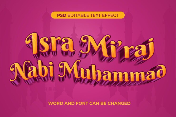 PSD isra mi'raj efecto de texto 3d en capas
