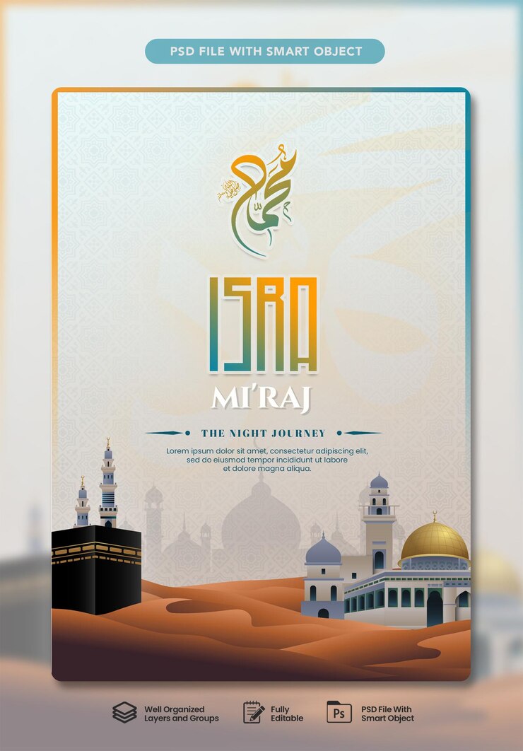 PSD isra miraj poster template for islamic holiday celebration