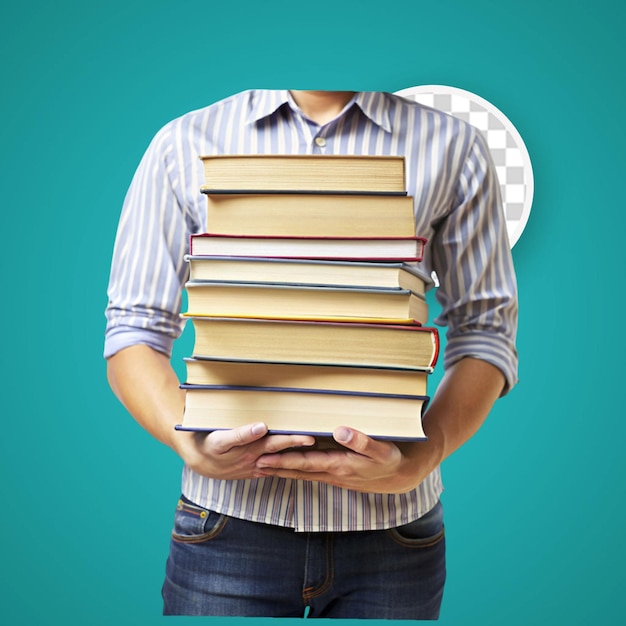 PSD it is a stack of books in a man39s hands isolated on a white background the concept of education