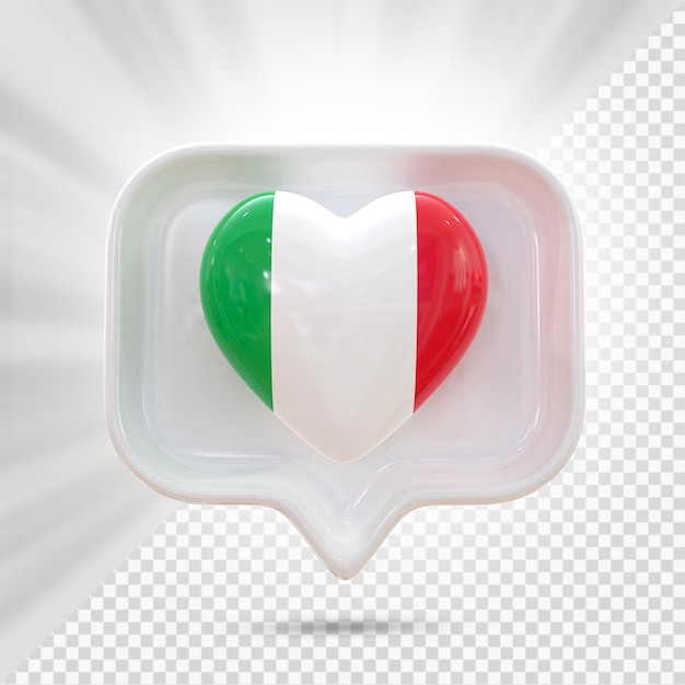 Italia, bandera, corazón, 3d, render