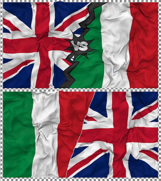 Italia contra el Reino Unido Media bandera combinada Tejido Bump Textura Renderizado en 3D