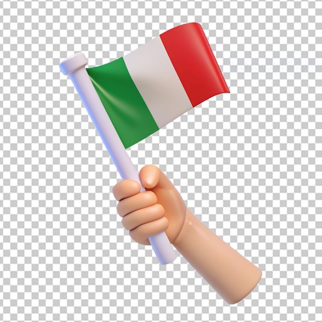 PSD italienische flagge 3d-illustration mit der hand, die sie hält