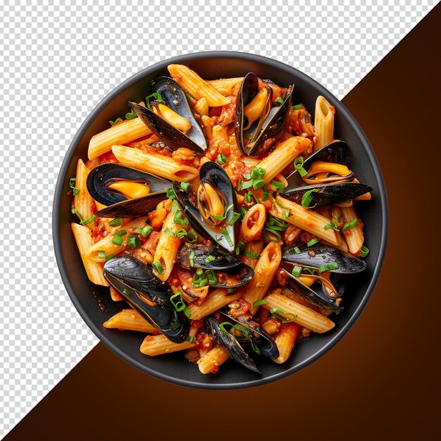 PSD italienische pasta penne marinara mit muscheln auf weißem hintergrund