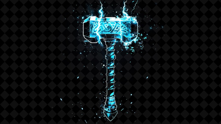 PSD item de pixel de martelo com design de thor e parafusos de relâmpago e n y2k shape neon color art collections