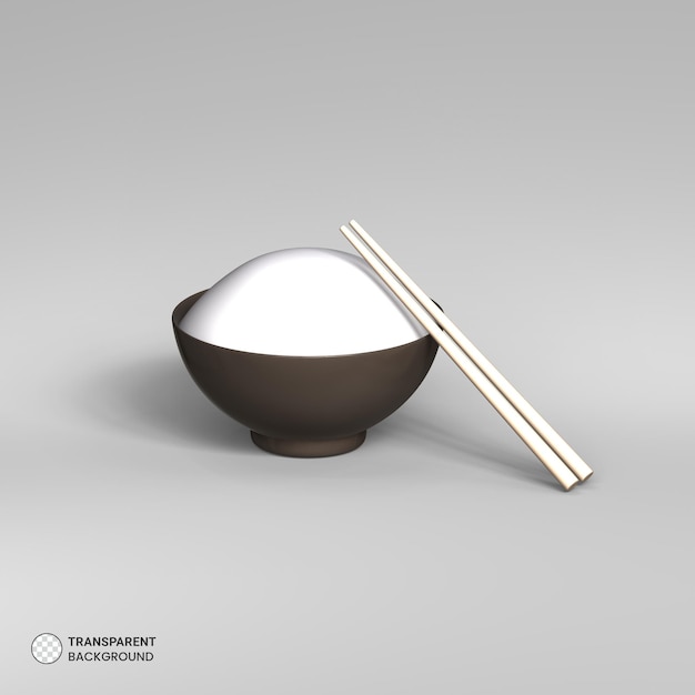 Itens de comida asiática ícone de tigela de arroz isolado ilustração de renderização 3d
