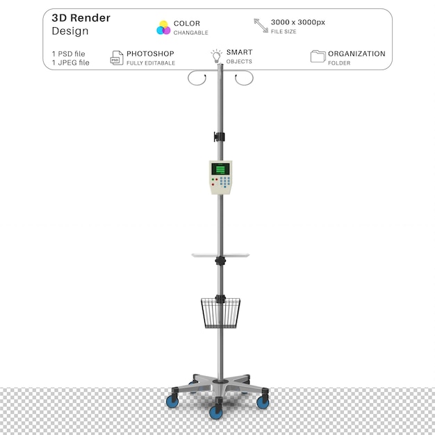 IV Stand Modelo en 3D Modelación en 3D Archivo PSD Equipo médico realista