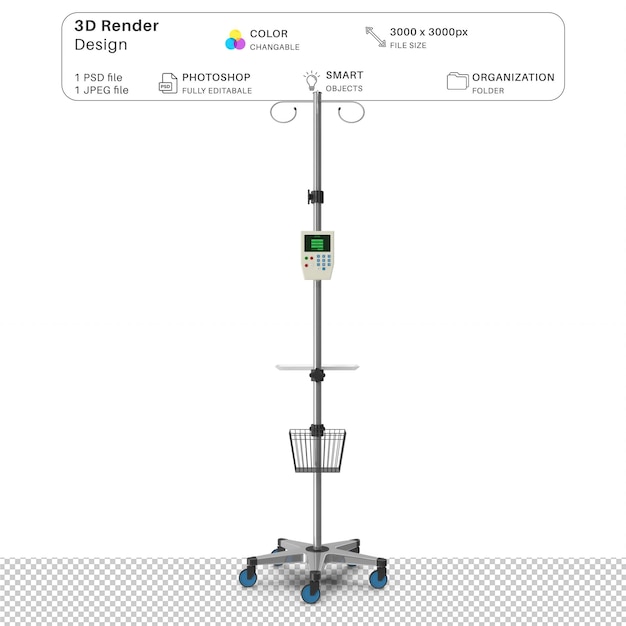 PSD iv stand modelo en 3d modelación en 3d archivo psd equipo médico realista