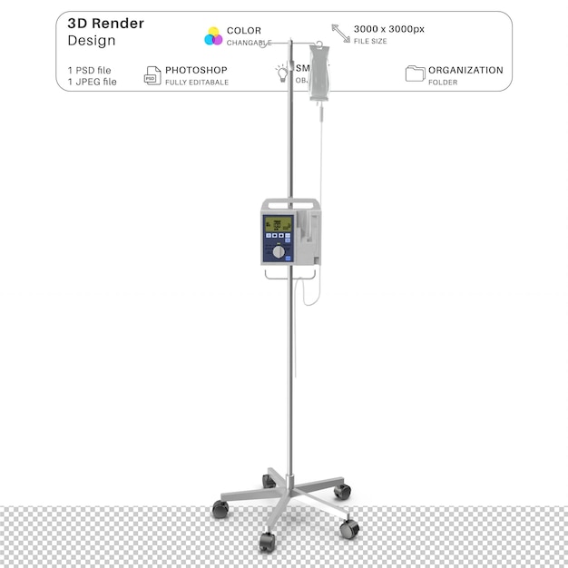 PSD iv stand modelo en 3d modelación en 3d archivo psd equipo médico realista