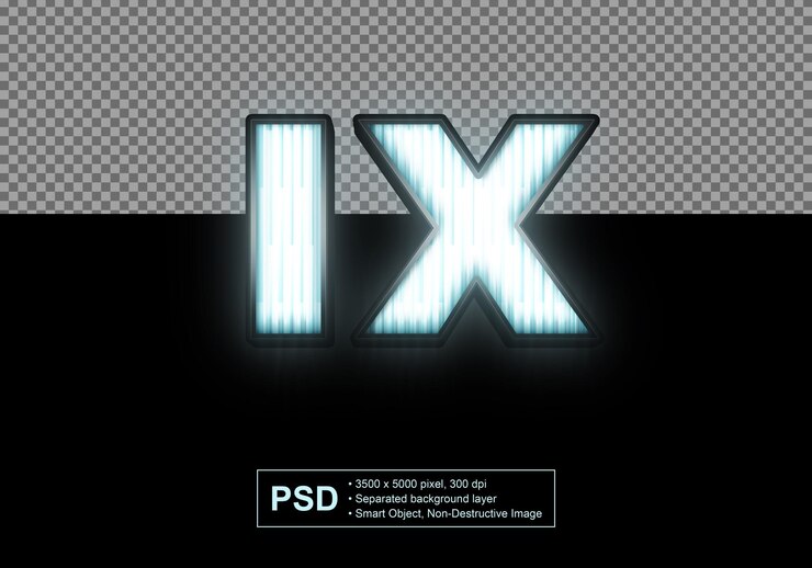 PSD ix número romano en efecto de texto estilo faro de coche psd capa de fondo separada