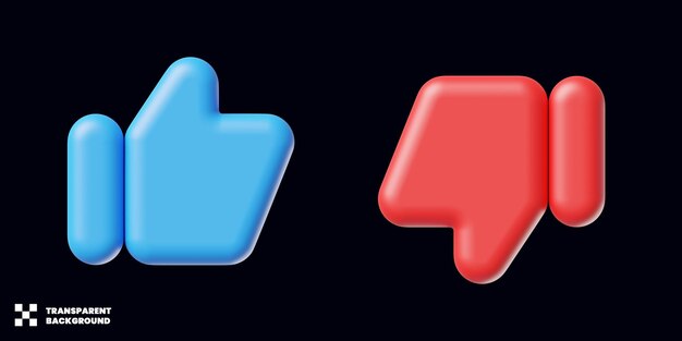 J'aime et n'aime pas l'ensemble d'icônes Thumbs Up et Thumbs Down dans le rendu 3D