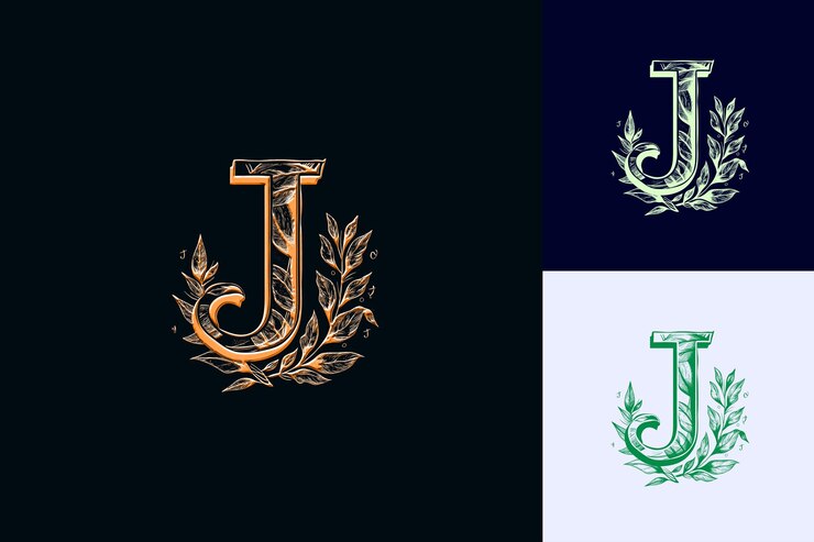 PSD j con boceto estilo de diseño de logotipo con letra j en forma de naturaleza colecciones vectoriales abstractas
