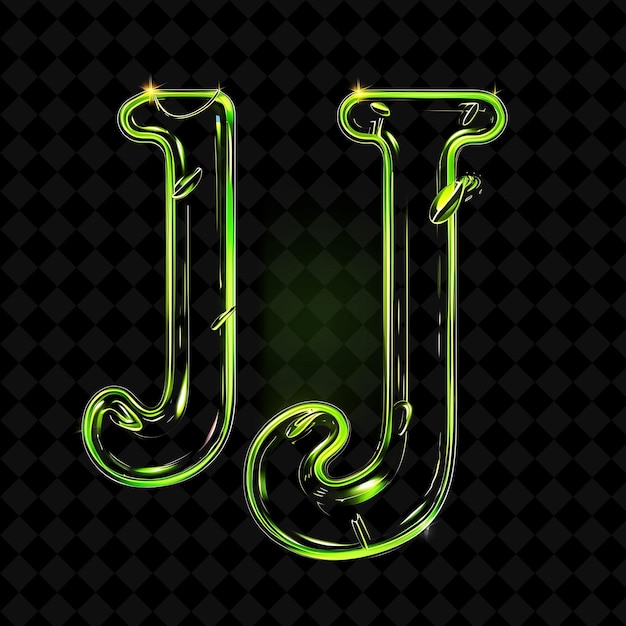 PSD j letter tipped with curled neon glowing plastic tip with jo neon color y2k typo art collections (coleção de arte tipográfica y2k)