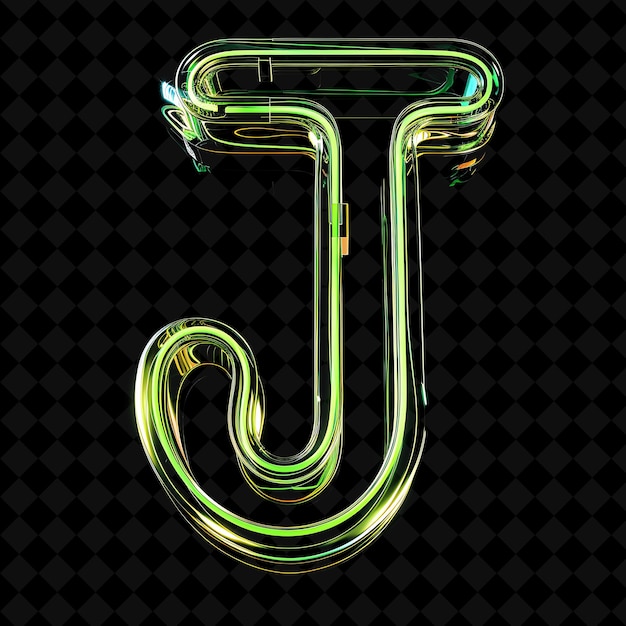 PSD j letter tipped with curled neon glowing plastic tip with jo neon color y2k typo art collections (coleção de arte tipográfica y2k)