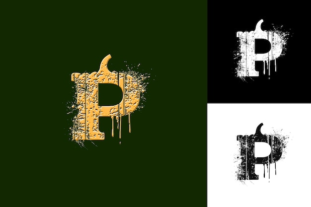 J8 Letra P con estilo de diseño de logotipo Grunge con P en forma de una ilustración Diseños vectoriales de logotipo