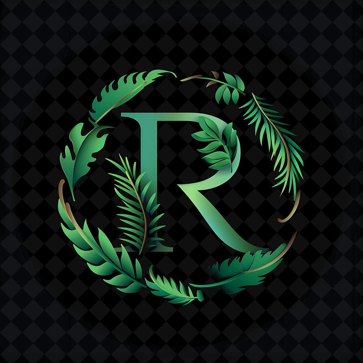 PSD j8 letter r con tropical logo design style con r a forma di illustrazione logo vector designs