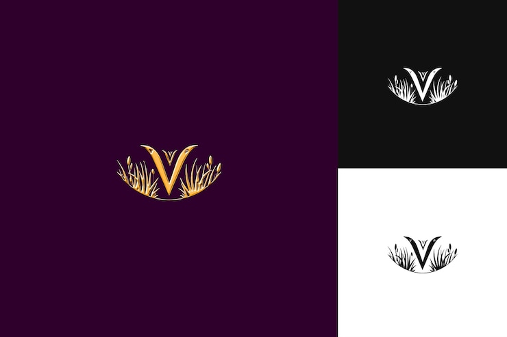 PSD j8 lettera v con stile di progettazione del logo del prato con v a forma di illustrazione disegni vettoriali del logo