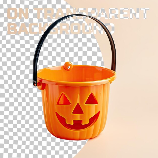 PSD jack o lantern halloween cubo de calabaza en fondo naranja plástico naranja truco o trato caramelo buc