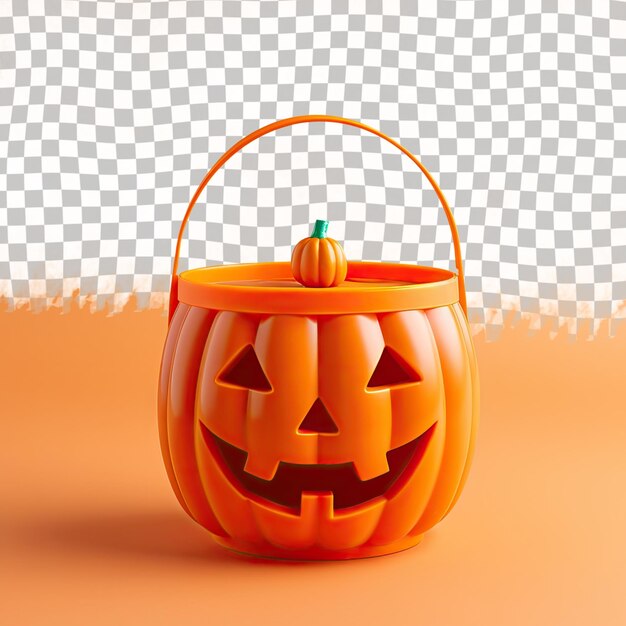 PSD jack o lantern halloween kürbis eimer auf orange hintergrund orange plastik trick or treat süßigkeiten buc