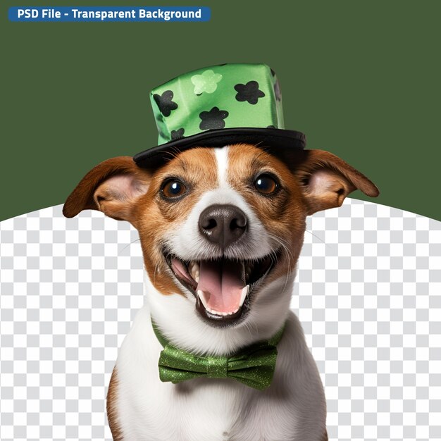 PSD jack russell terrier con un sombrero verde festivo del día de san patricio