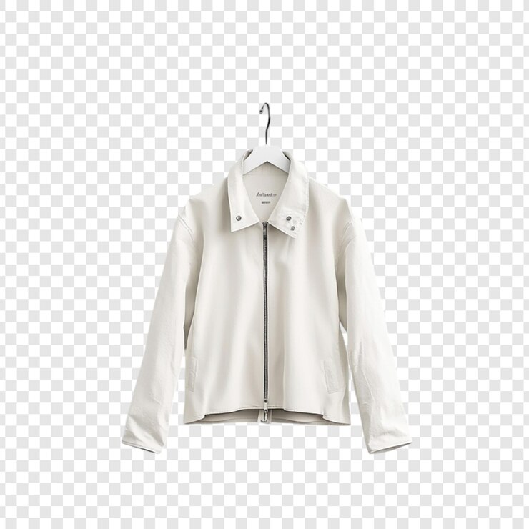 PSD jacket blanco con cremallera en una percha diseño sencillo y limpio ropa exterior elegante para mujeres de la moda de los años treinta