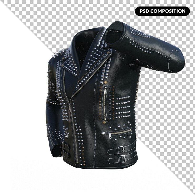 PSD jacket de couro preto isolado renderização 3d