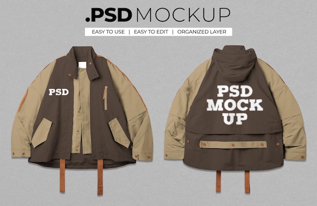 Jacket parka de dois tons maquete psd realista