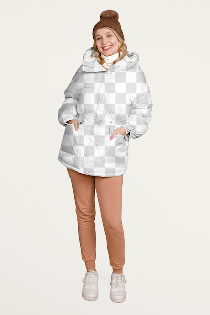 Jacket png maqueta de moda de invierno de las mujeres de los años 39 diseño transparente