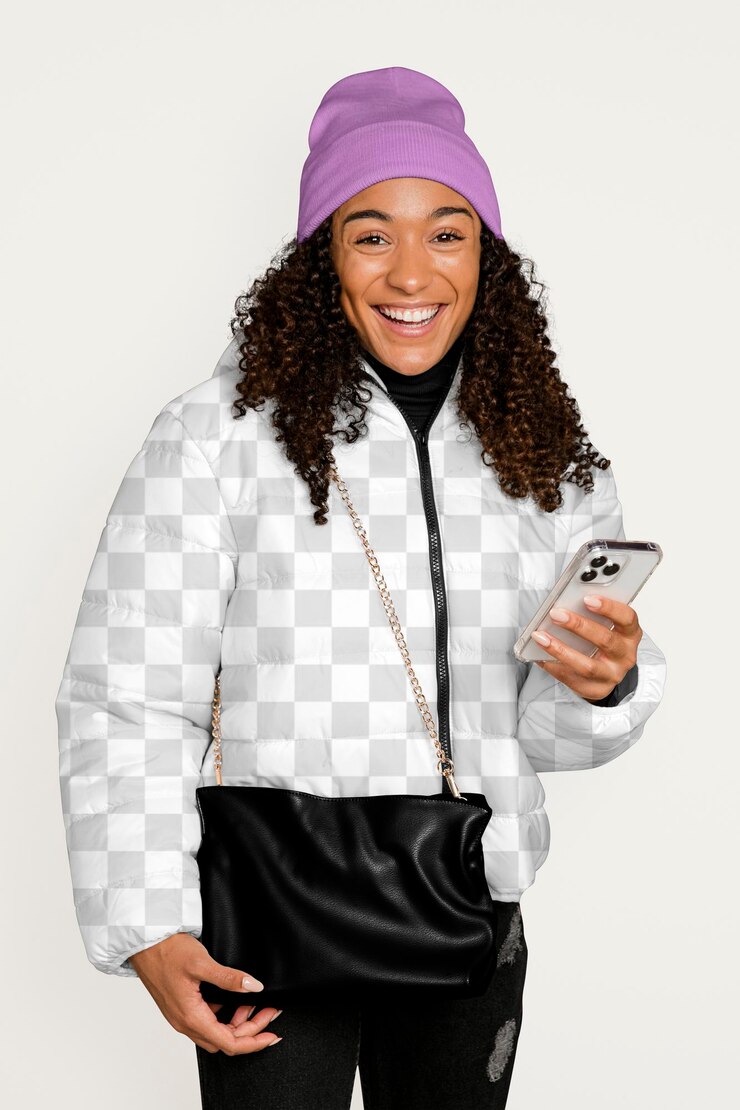 PSD jacket puffer png mockup mulheres 39s moda de inverno design transparente