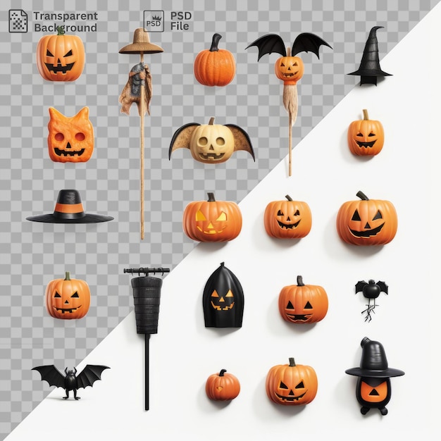 PSD jackolanterns y accesorios de halloween para temas espeluznantes objeto aislado fondo transparente