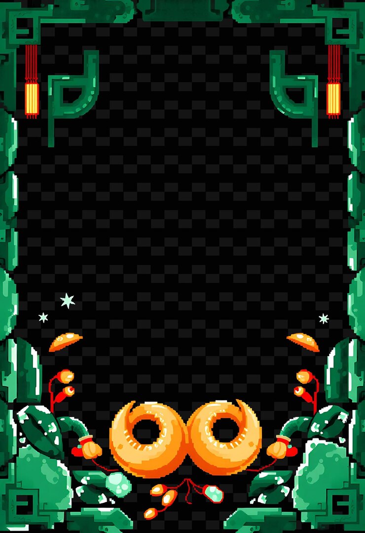 PSD jade stone border frame pastéis em forma de crescente de pixel decorados em torno de png quadro chinês stylet