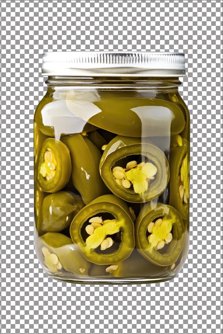 Jalapeos encurtidos Es picante y picante, genial para cubrir, hiperrealista, blanco aislado, sencillo, transparente.