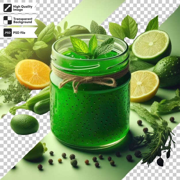 PSD jam verde psd con kiwi y limas sobre un fondo transparente